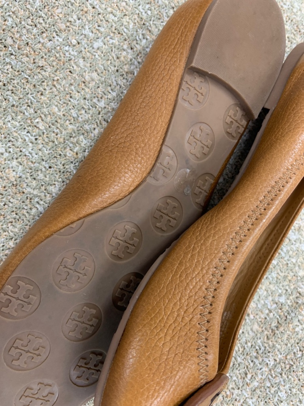 Tory Burch Cognac Leather Logo Ballet Flats - Picture 7 of 8